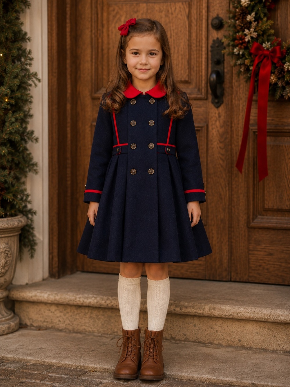 Vintage S. Rothschild Wool Girls 6X Holiday Dress Coat Red Velvet Bow